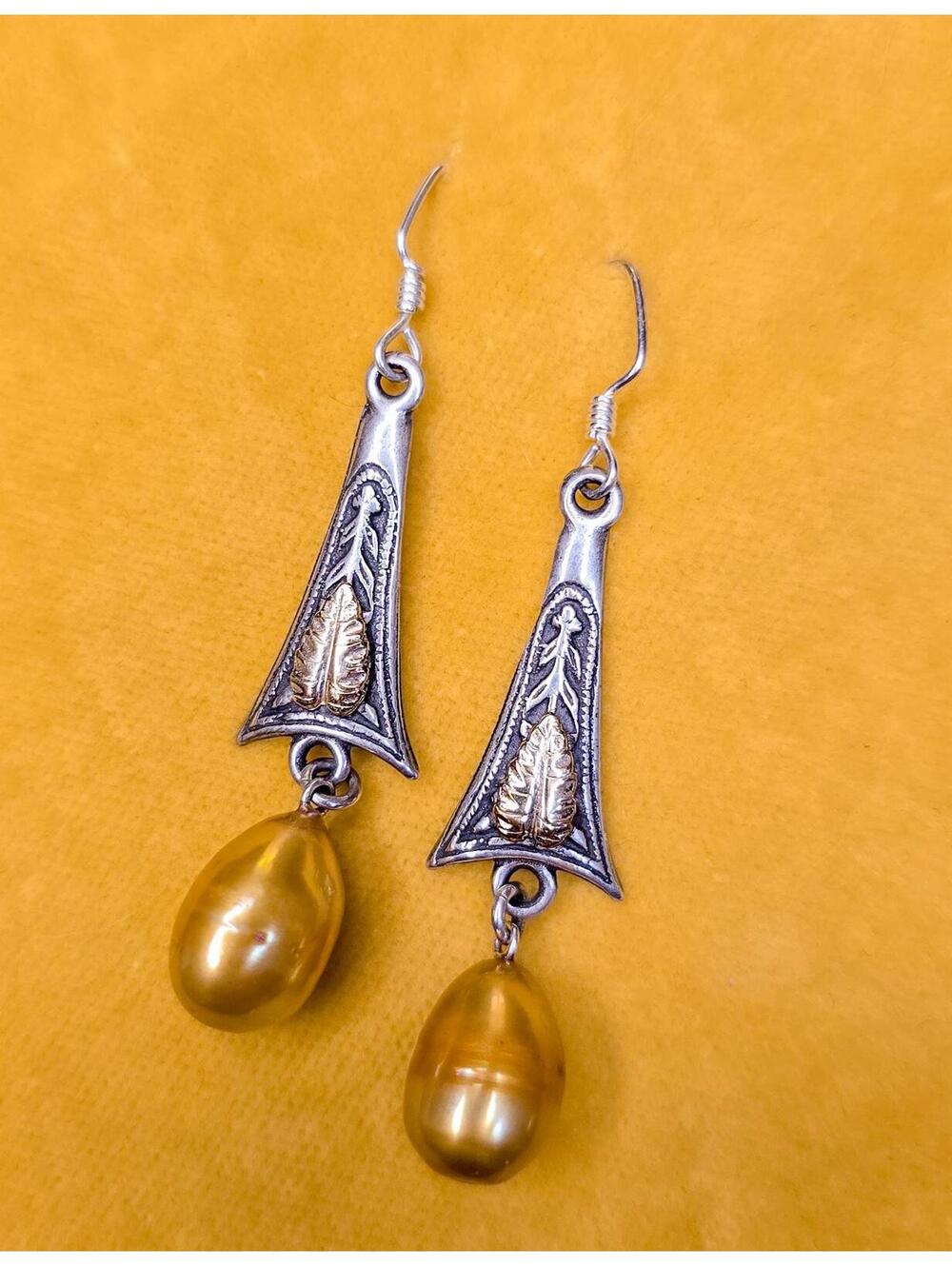 Vintage Stamas Sterling Earrings with 14k gold and Fresh Water Pearls
